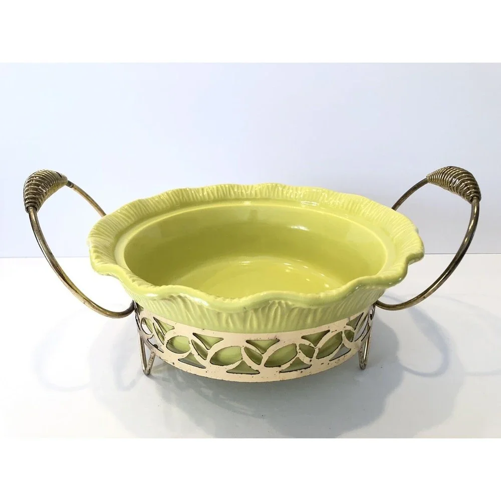 VTG 1956 Miramar Of California Pottery Dish Bowl 600 No Lid Lime Green with tray - Picture 2 of 11